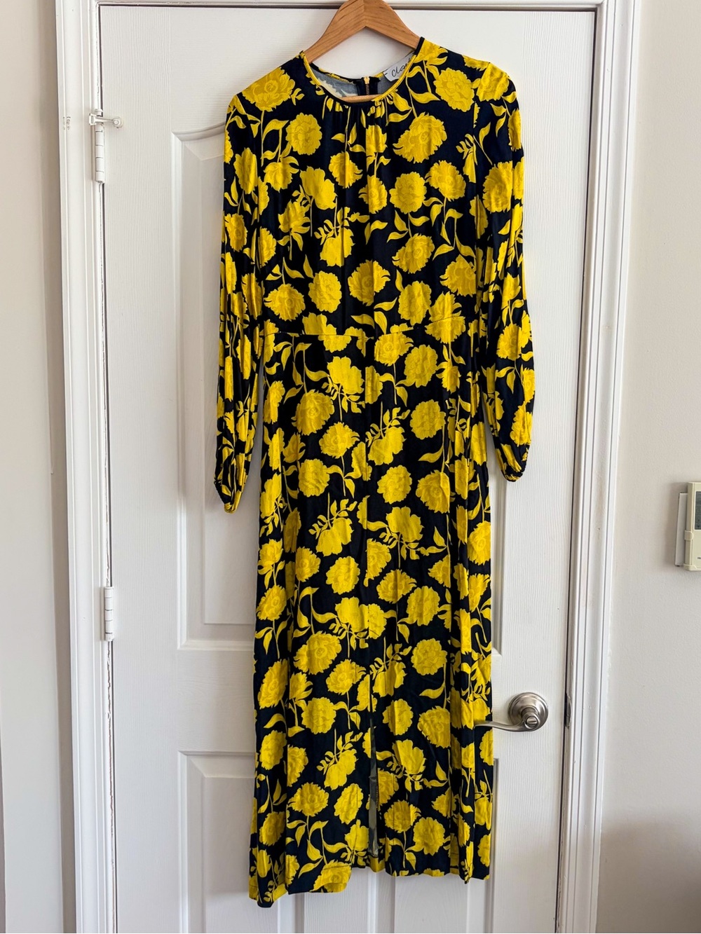 Closet Yellow and Black Floral Long Sleeve Maxi Dress US 8 Elevated Office